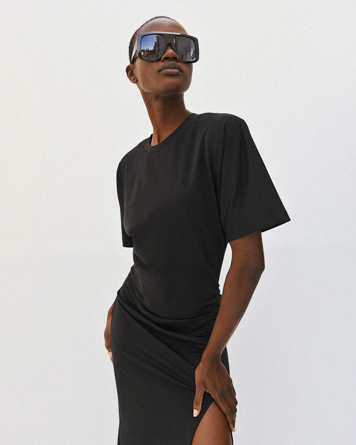 Φόρεμα μίντι με σκίσιμο και σούρες Access Fashion
