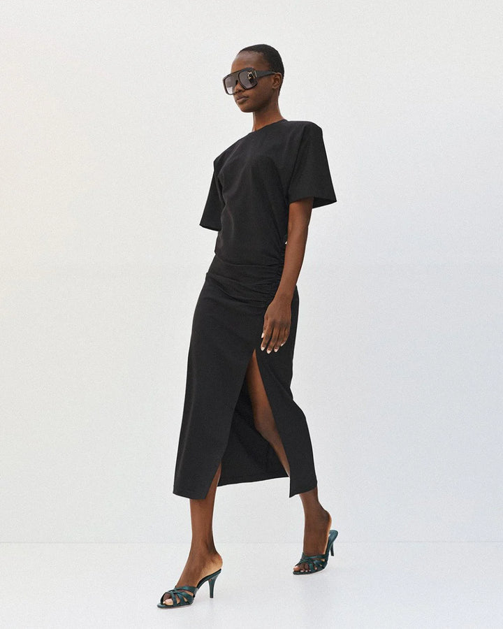 Φόρεμα μίντι με σκίσιμο και σούρες Access Fashion