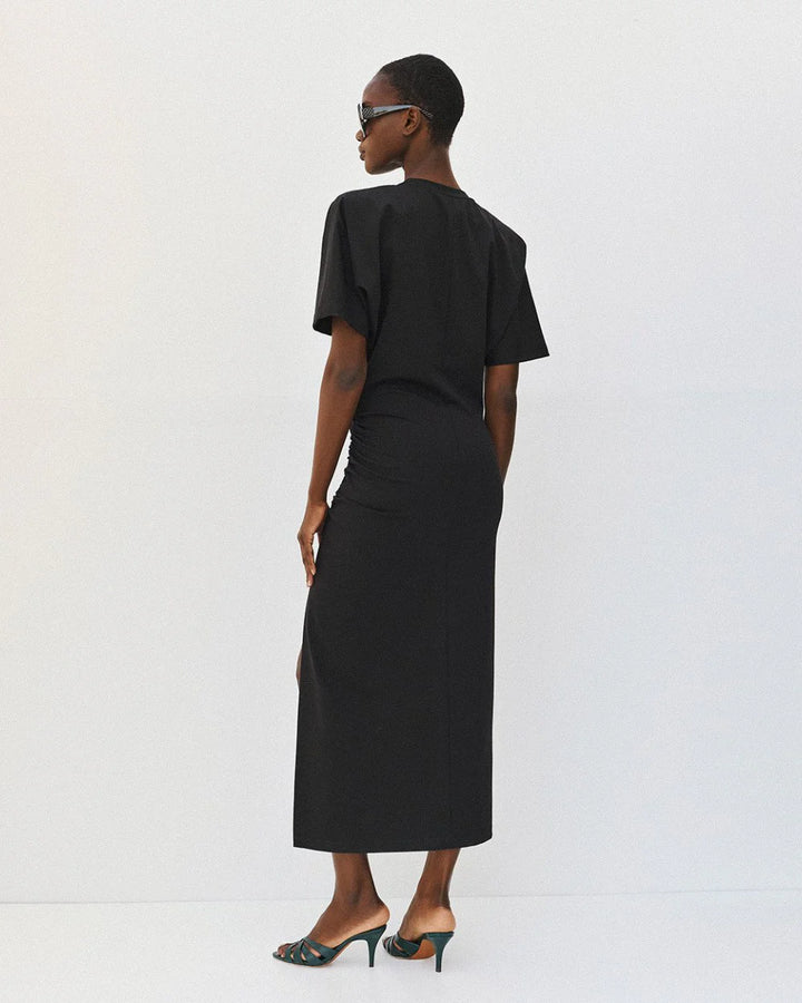 Φόρεμα μίντι με σκίσιμο και σούρες Access Fashion