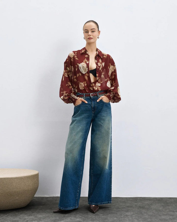 Παντελόνι denim wide-leg με λάστιχο Access Fashion