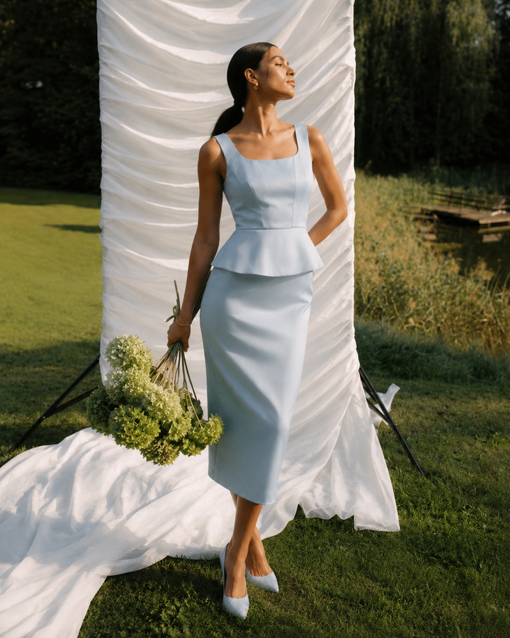 Midi pencil σατέν φόρεμα με peplum Coelia