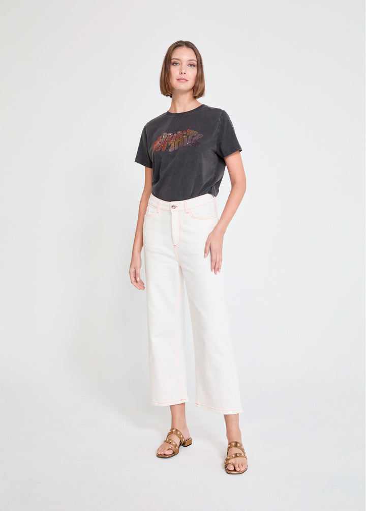 Ψηλόμεσο denim παντελόνι culotte με contrast εξώγαζα Lola Casademunt