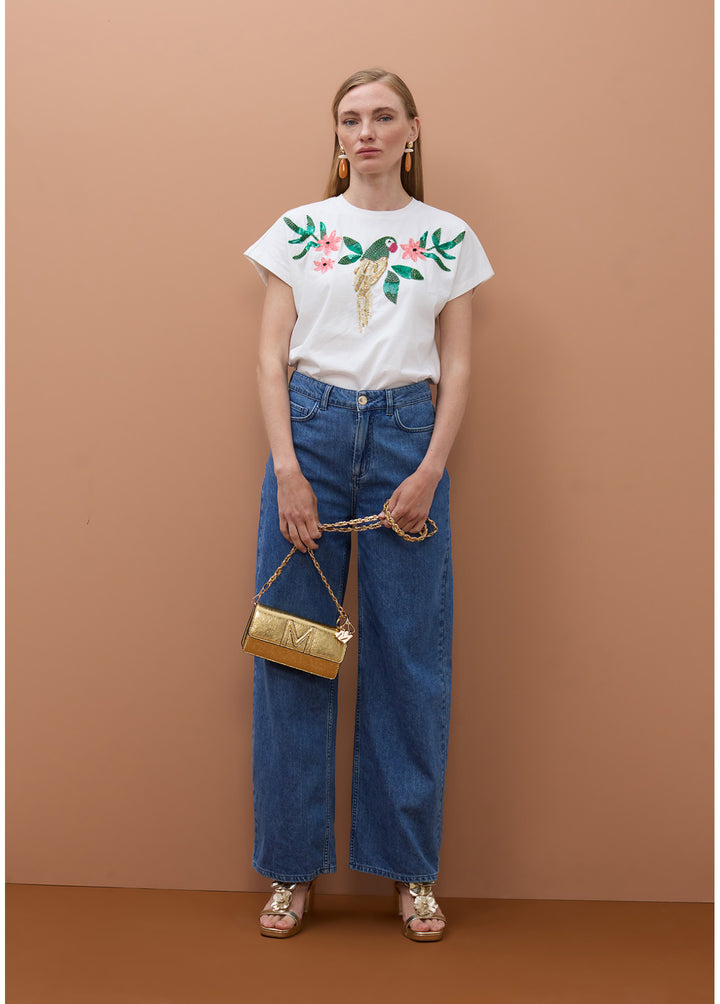 T-Shirt με tropical parrot κέντημα & παγιέτες Lola Casademunt