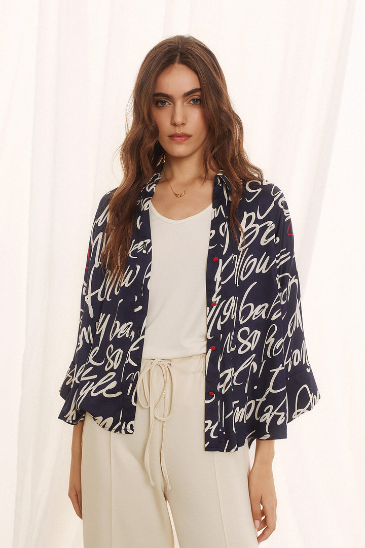 Αέρινο πουκάμισο με lettering print Figaro Fashion