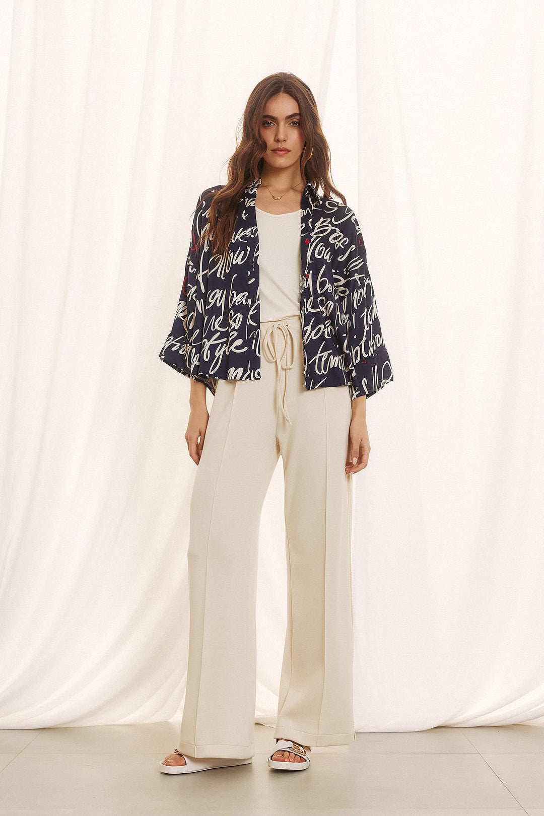 Αέρινο πουκάμισο με lettering print Figaro Fashion