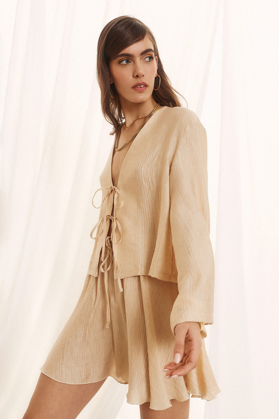 Boho Σετ με Tie - Front Top και Αέρινο Σορτς Figaro Fashion