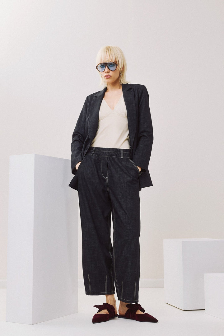 Denim παντελόνι barrel με λάστιχο στη μέση Figaro Fashion