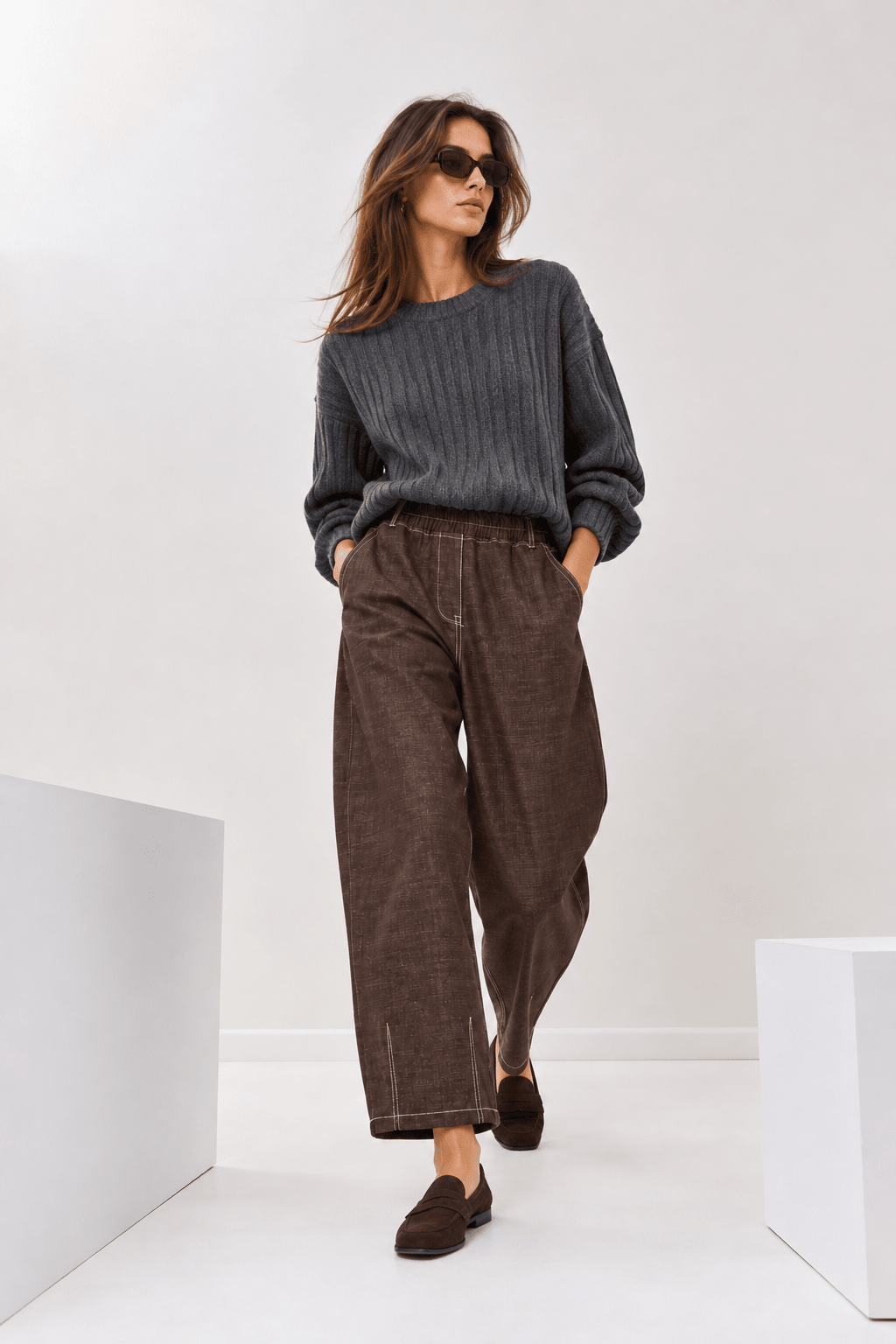 Denim παντελόνι barrel με λάστιχο στη μέση Figaro Fashion