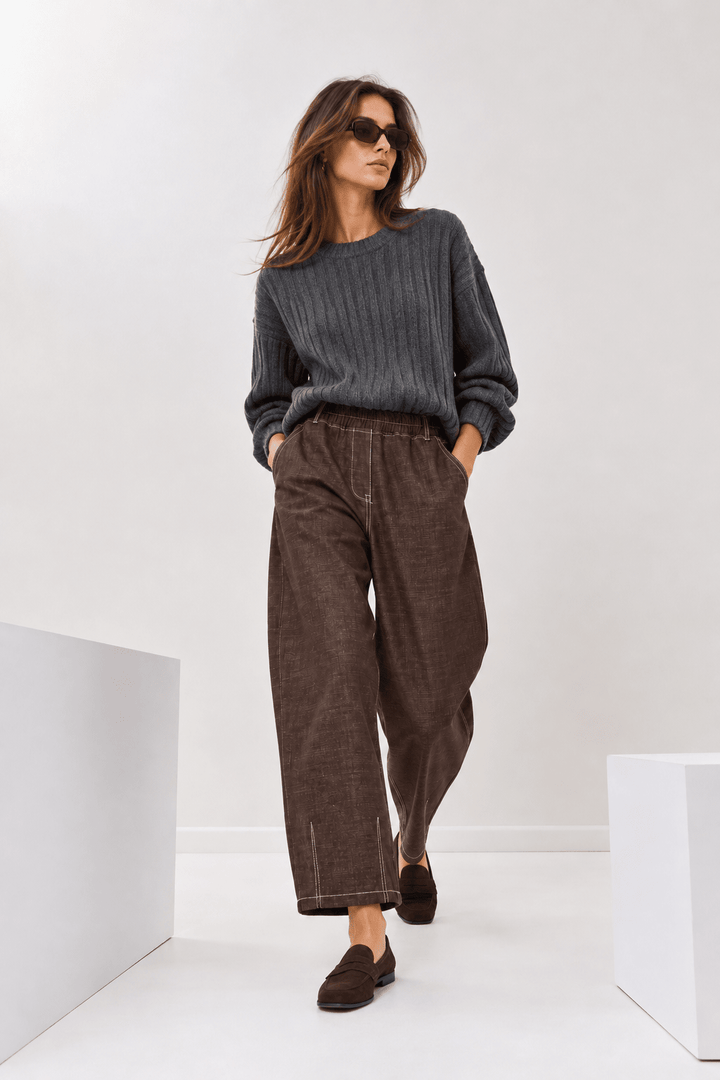 Denim παντελόνι barrel με λάστιχο στη μέση Figaro Fashion