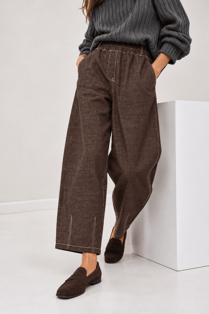 Denim παντελόνι barrel με λάστιχο στη μέση Figaro Fashion