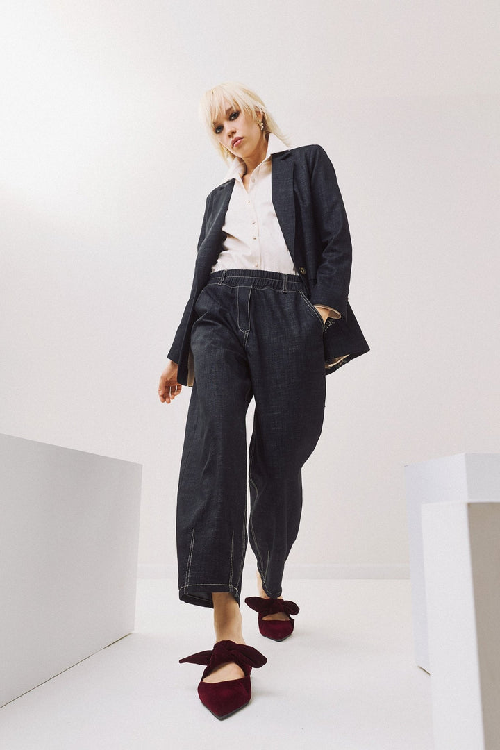 Denim παντελόνι barrel με λάστιχο στη μέση Figaro Fashion