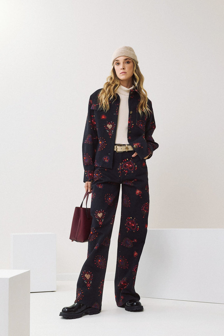 Denim παντελόνι με statement print Figaro Fashion