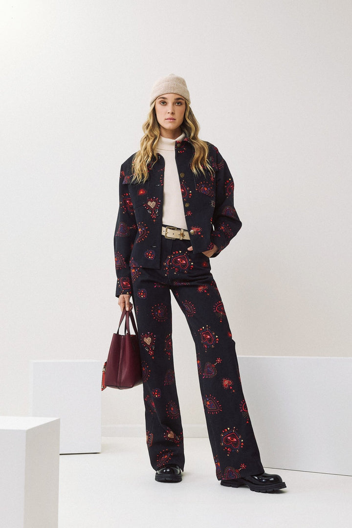 Denim παντελόνι με statement print Figaro Fashion