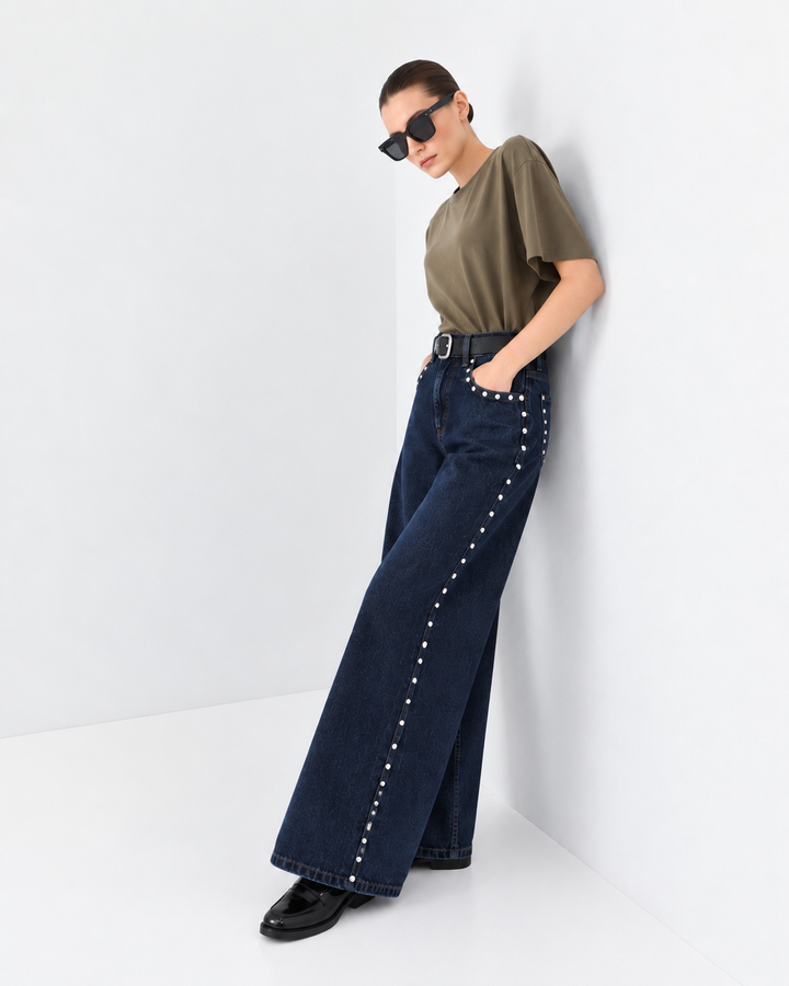 Παντελόνι denim wide-leg με τρουκς Access Fashion