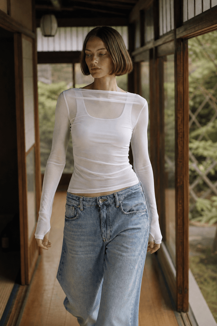 Διάφανη μακρυμάνικη μπλούζα με boat neck Lumina