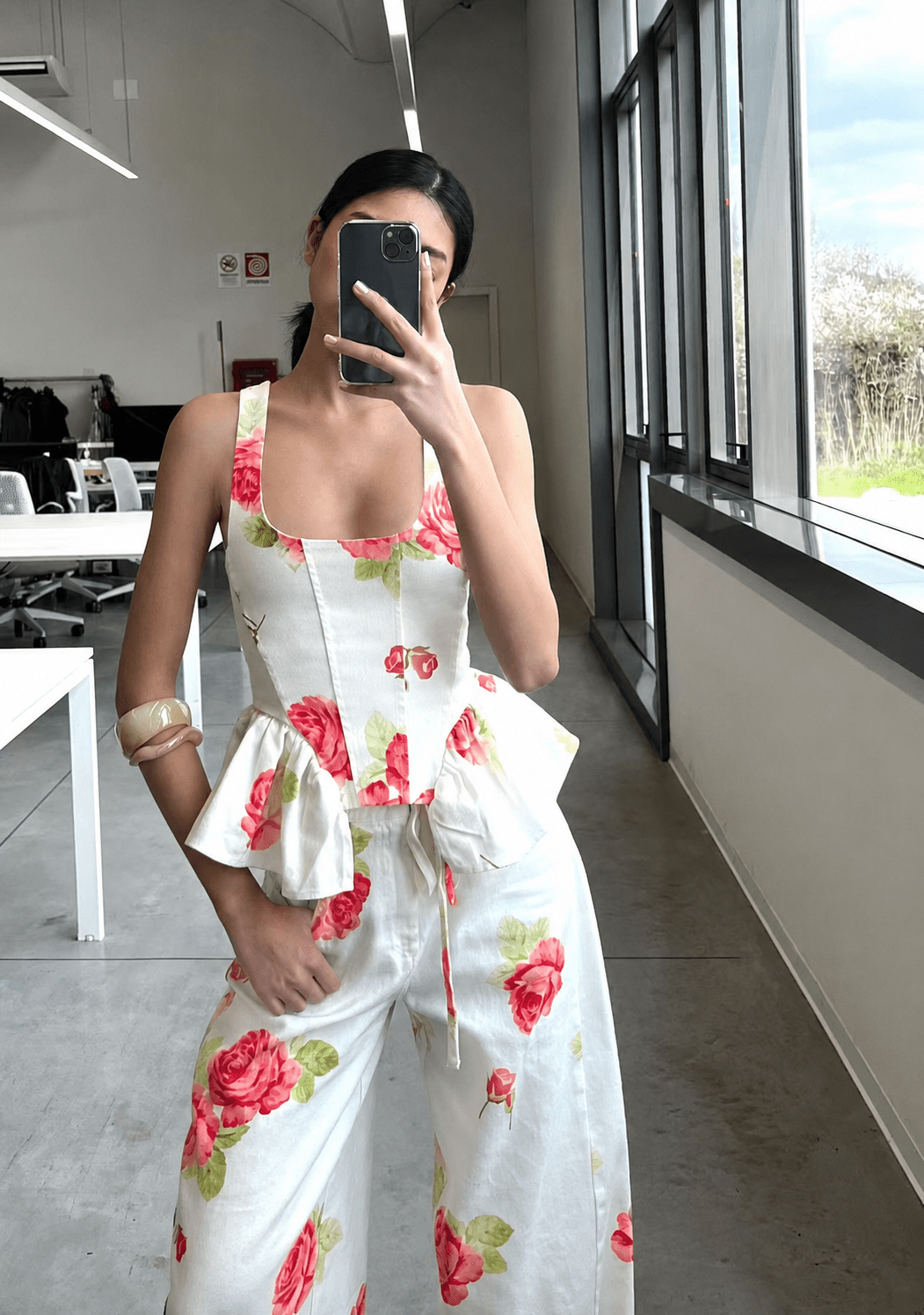 Floral corset set με wide leg παντελόνα Lumina