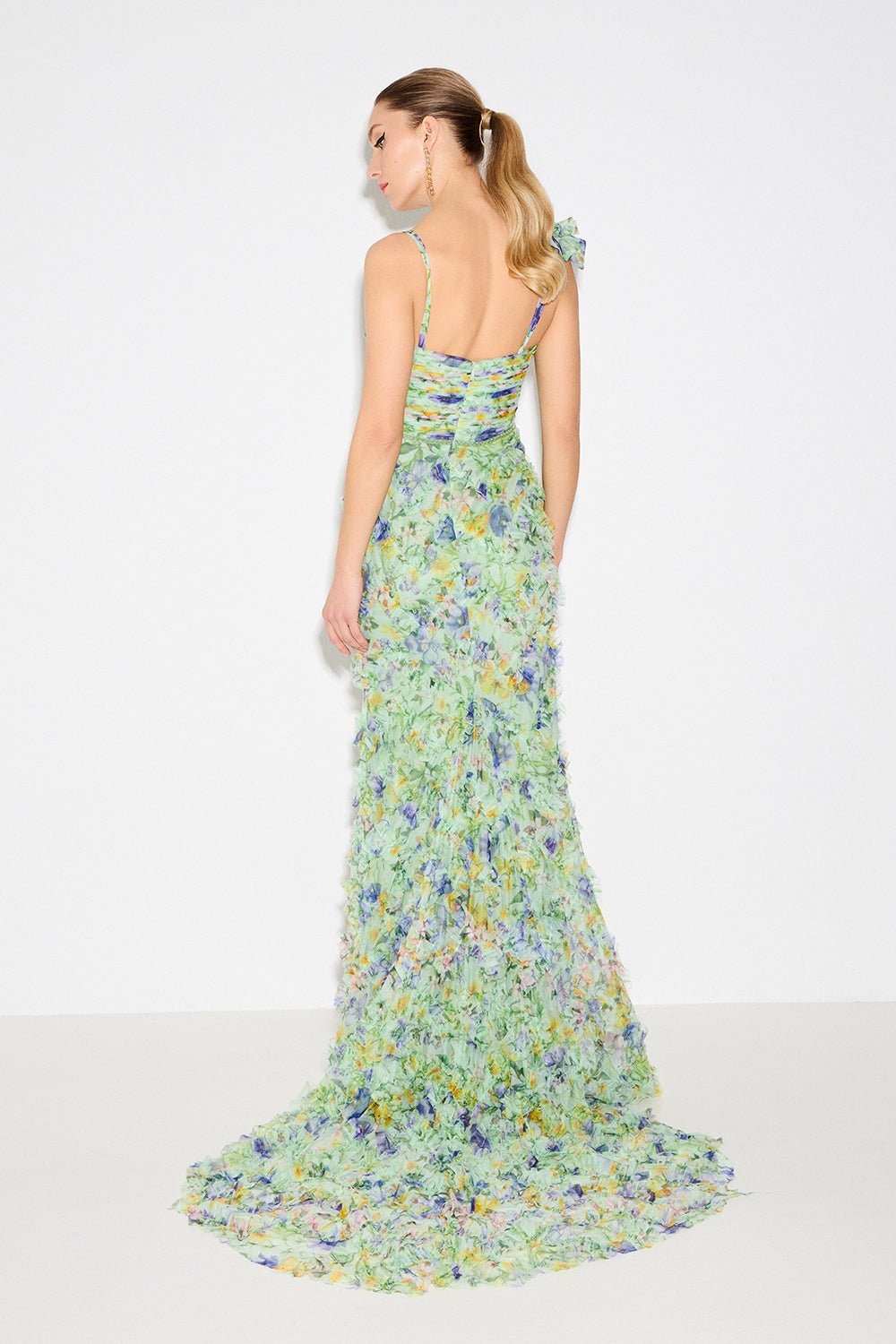 Floral Maxi Gown με Ανάγλυφες Λεπτομέρειες & Σκίσιμο Mikael