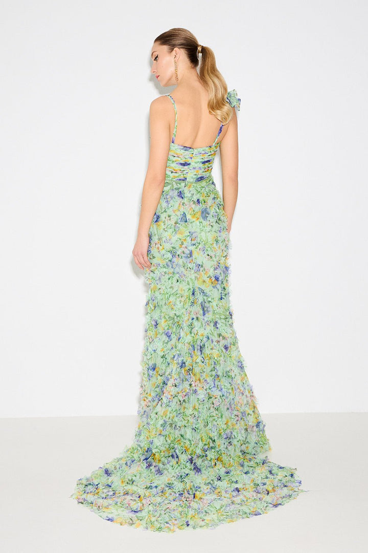 Floral Maxi Gown με Ανάγλυφες Λεπτομέρειες & Σκίσιμο Mikael