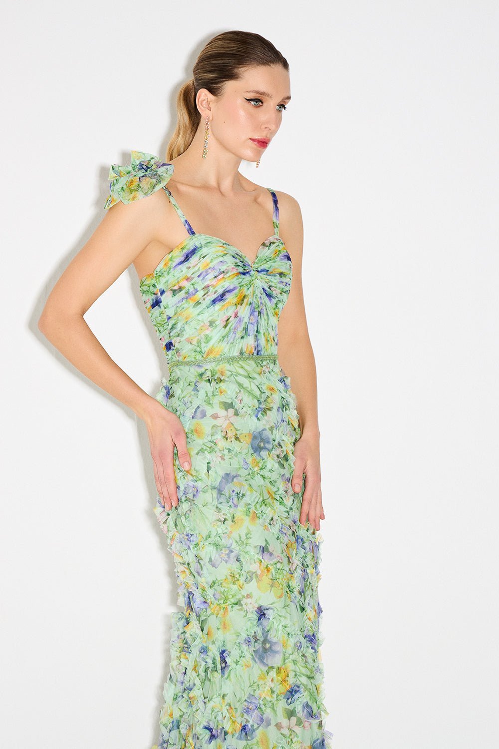 Floral Maxi Gown με Ανάγλυφες Λεπτομέρειες & Σκίσιμο Mikael