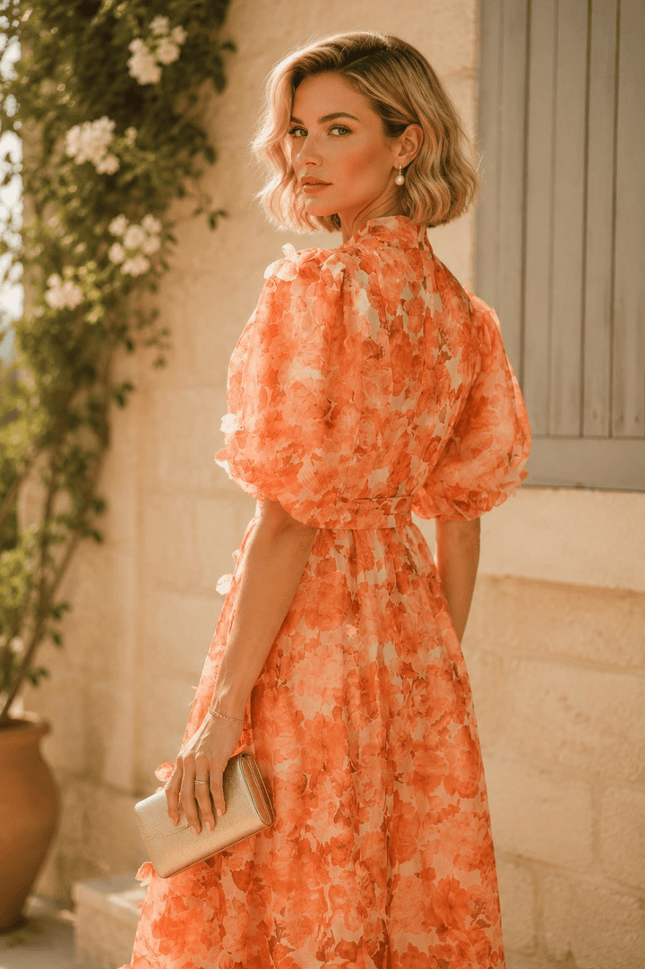 Φλοράλ midi φόρεμα από με puff μανίκια A Collection Boutique
