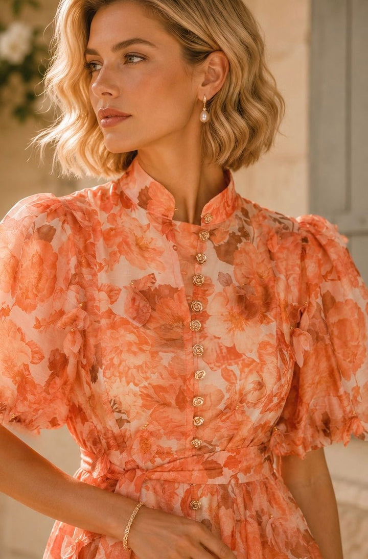Φλοράλ midi φόρεμα από με puff μανίκια A Collection Boutique