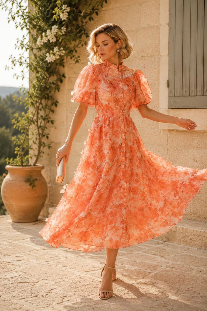 Φλοράλ midi φόρεμα από με puff μανίκια A Collection Boutique