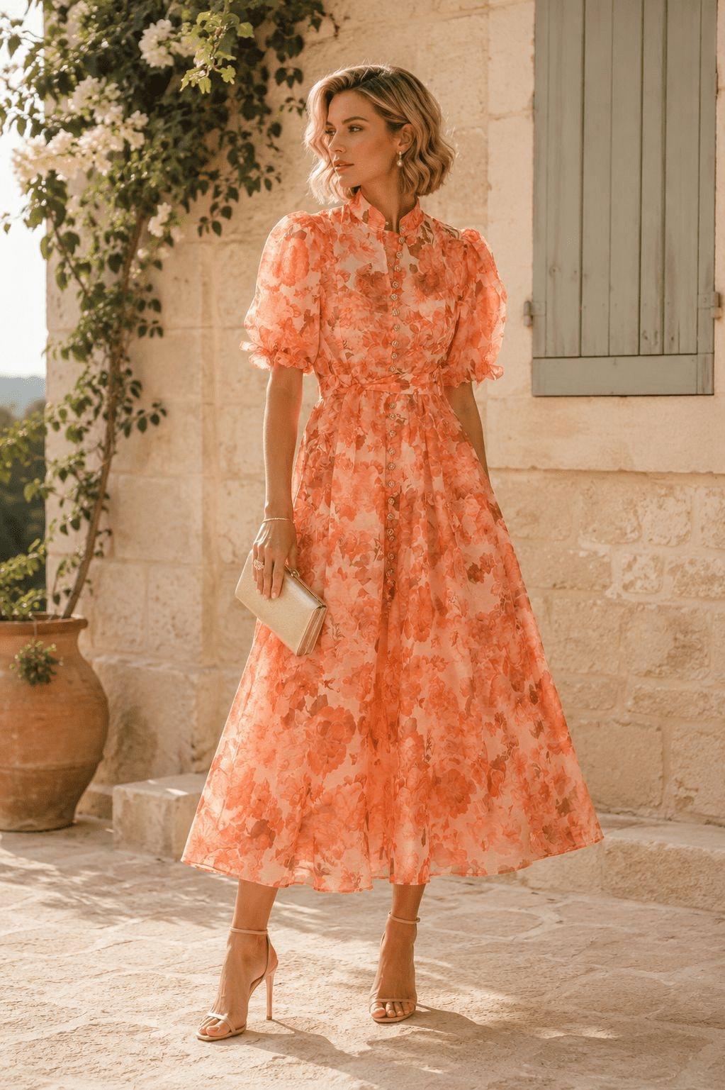 Φλοράλ midi φόρεμα από με puff μανίκια A Collection Boutique