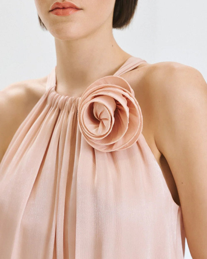 Φόρεμα halter με βολάν και λουλούδι Access Fashion