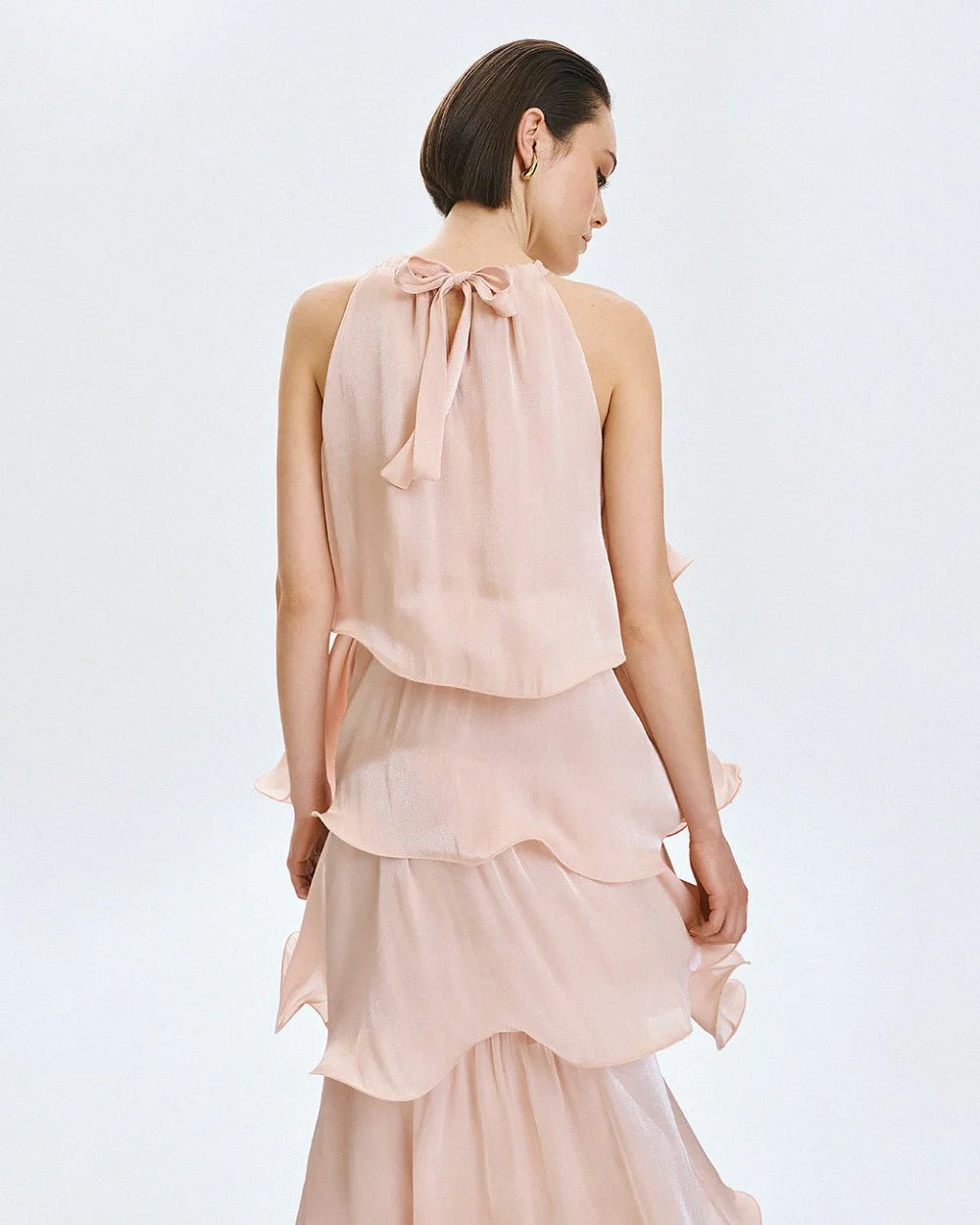 Φόρεμα halter με βολάν και λουλούδι Access Fashion