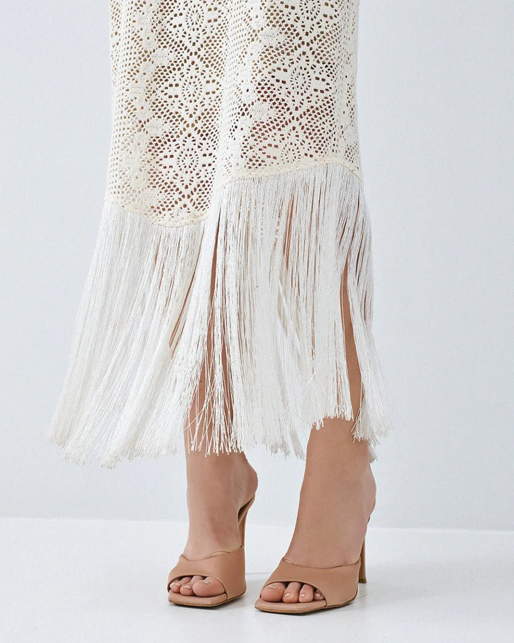 Φόρεμα halter πλεκτό με κρόσι Access Fashion