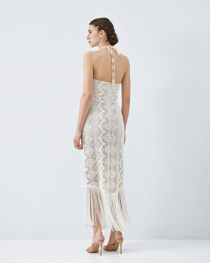 Φόρεμα halter πλεκτό με κρόσι Access Fashion