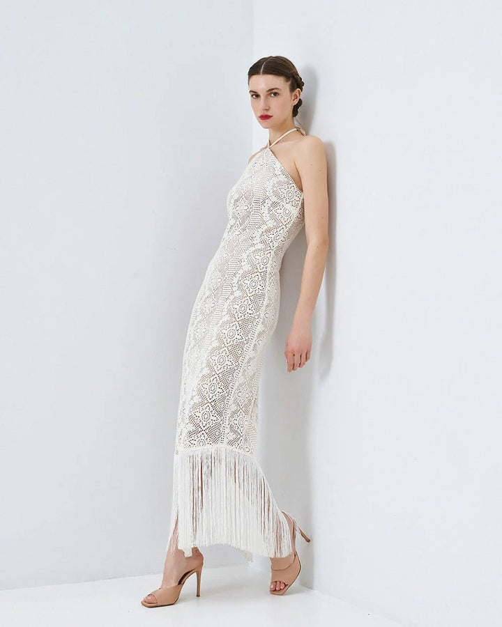 Φόρεμα halter πλεκτό με κρόσι Access Fashion