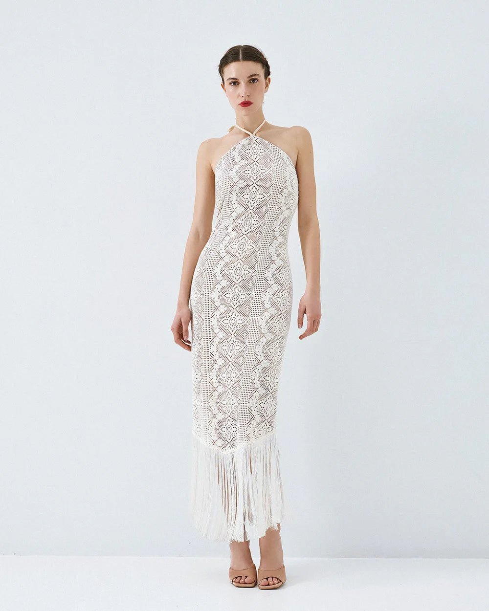 Φόρεμα halter πλεκτό με κρόσι Access Fashion