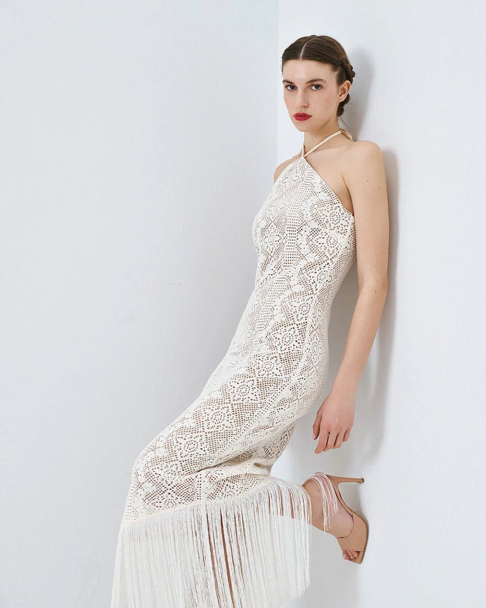 Φόρεμα halter πλεκτό με κρόσι Access Fashion