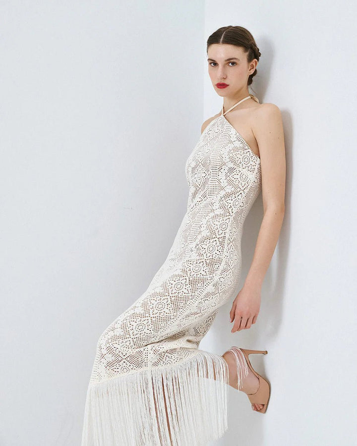 Φόρεμα halter πλεκτό με κρόσι Access Fashion