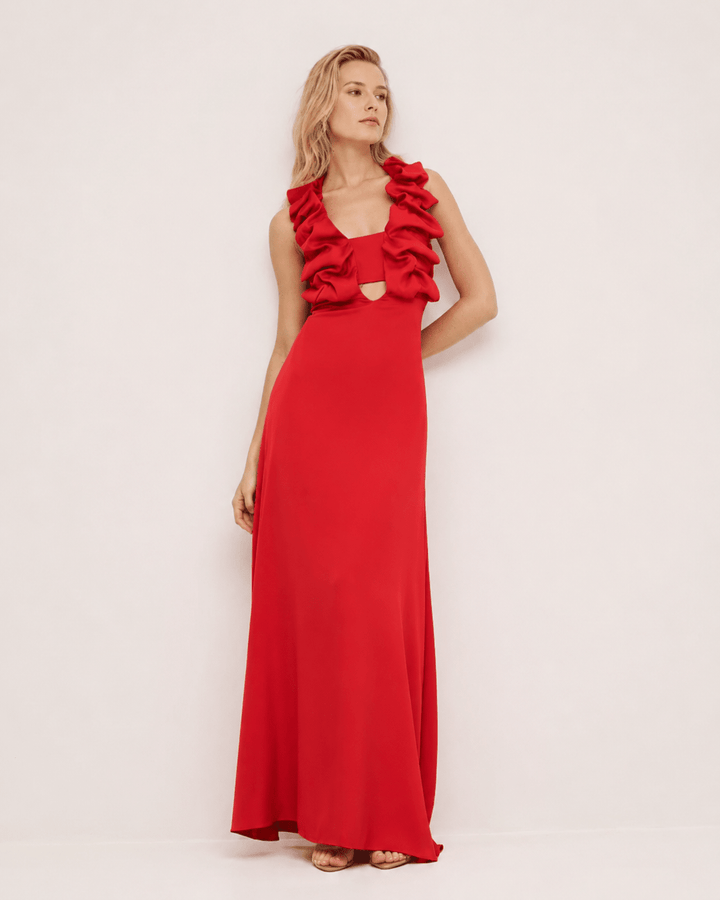 Φόρεμα μάξι με βολάν και ανοίγματα Access Fashion