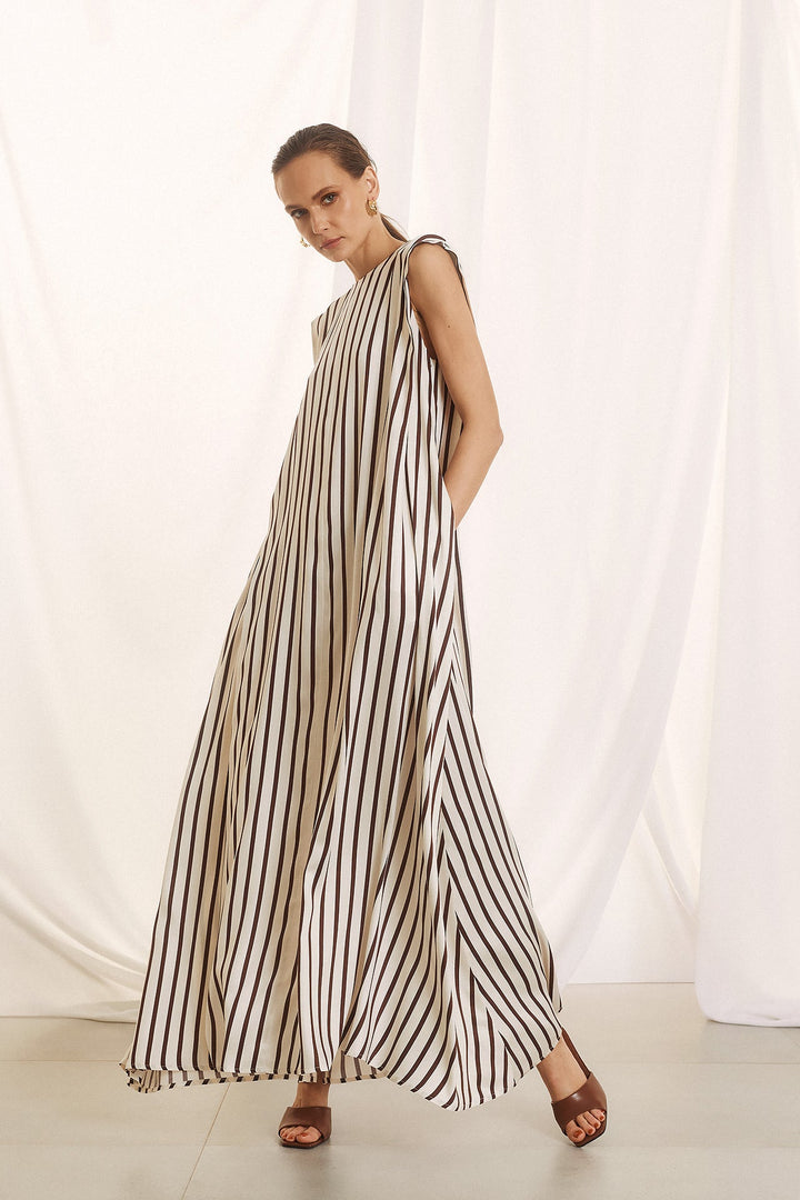Φόρεμα μάξι ριγέ με βάτες Figaro Fashion
