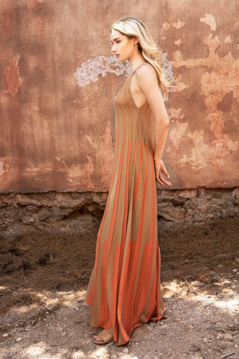 Φόρεμα μάξι lurex δίχρωμο με παρτούς ώμους Aggel Knitwear - A Collection Boutique