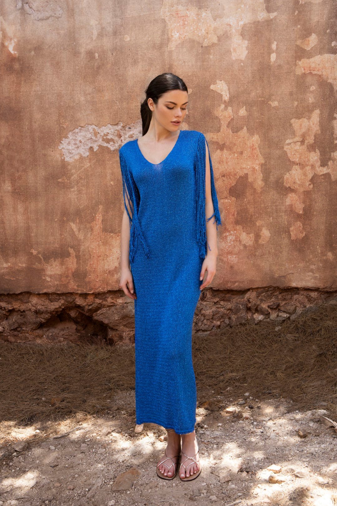 Φόρεμα μεταλλιζέ μάξι με κρόσια Aggel Knitwear - A Collection Boutique