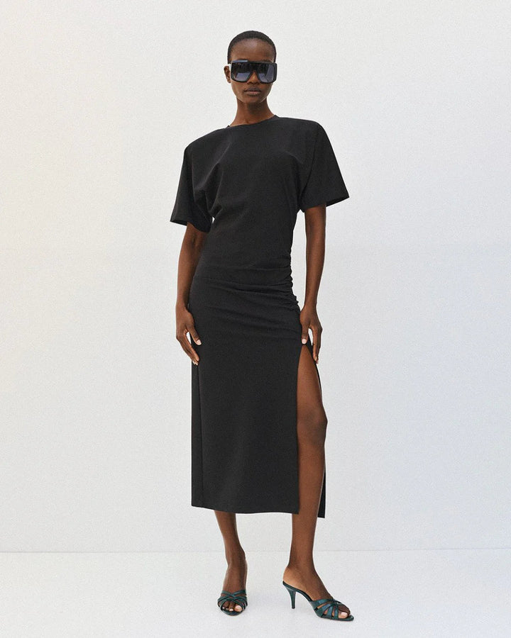 Φόρεμα μίντι με σκίσιμο και σούρες Access Fashion