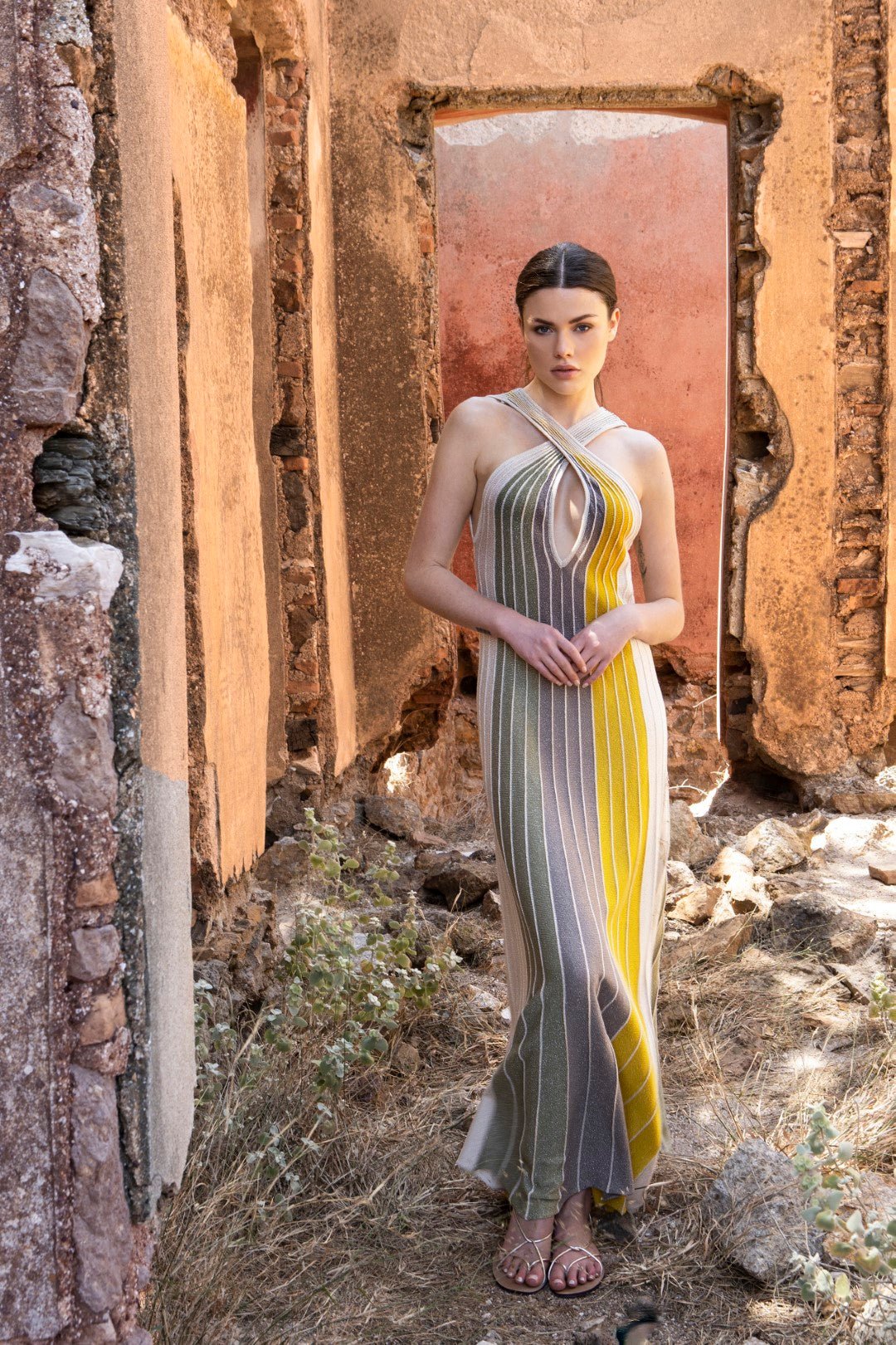 Φόρεμα πλεκτό maxi lurex πολύχρωμο Aggel Knitwear - A Collection Boutique