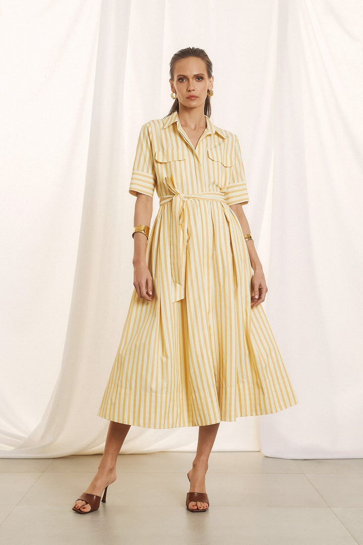 Φόρεμα σεμιζιέ ριγέ με ζώνη Figaro Fashion