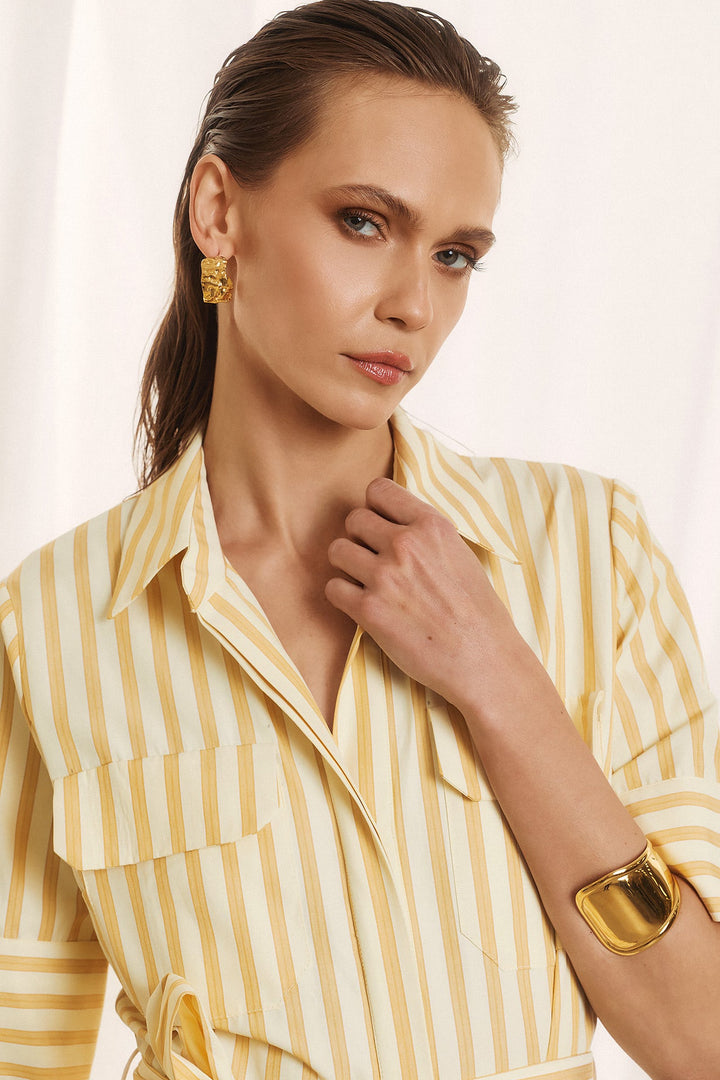 Φόρεμα σεμιζιέ ριγέ με ζώνη Figaro Fashion