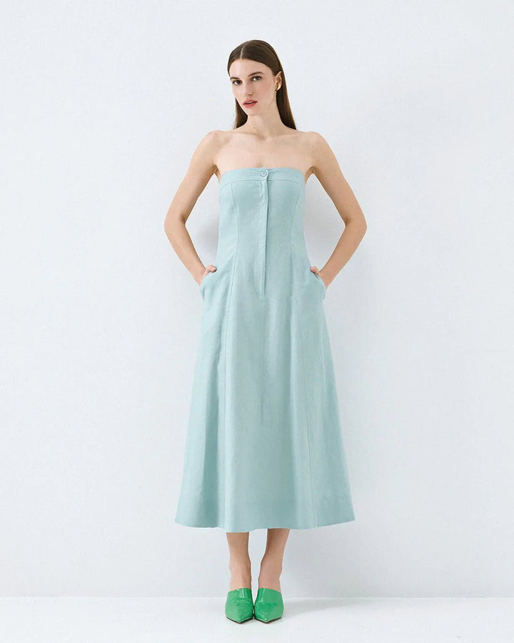 Φόρεμα στράπλες με φερμουάρ και κουμπί Access Fashion