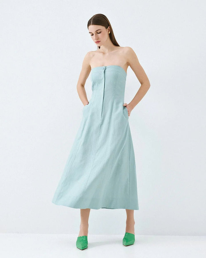 Φόρεμα στράπλες με φερμουάρ και κουμπί Access Fashion