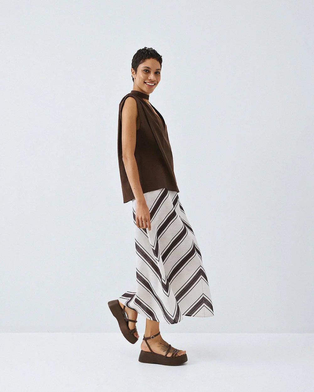 Φούστα μίντι ριγέ Access Fashion