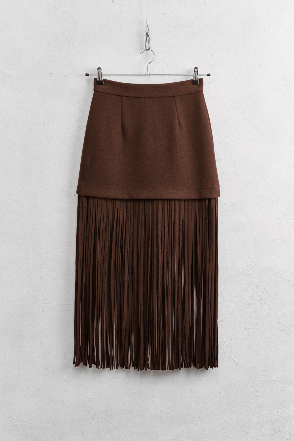 Φούστα μίντι με κρόσσια suede Lumina