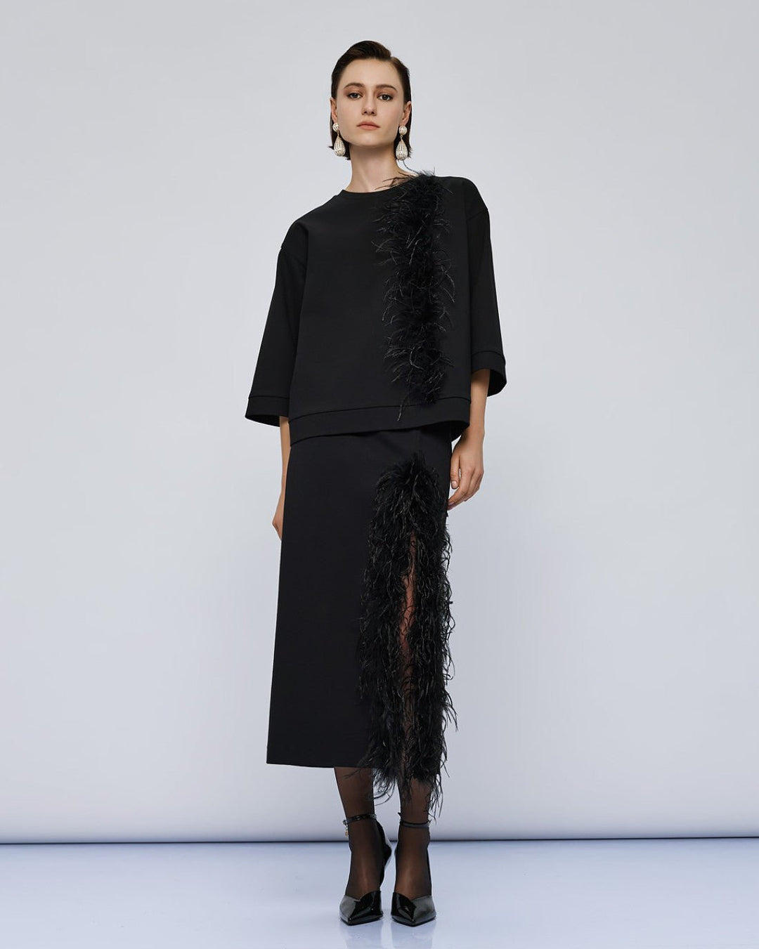 Φούστα μίντι με πούπουλα Access Fashion