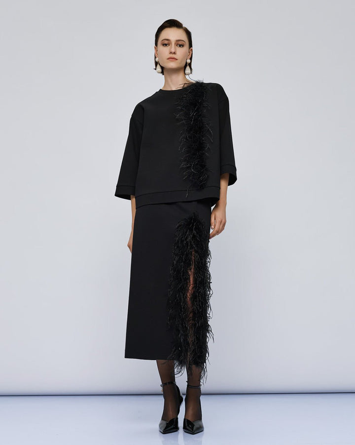 Φούστα μίντι με πούπουλα Access Fashion