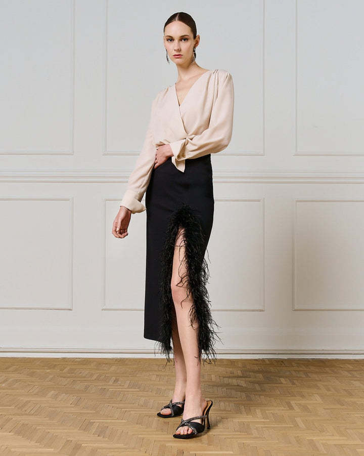 Φούστα μίντι με πούπουλα Access Fashion